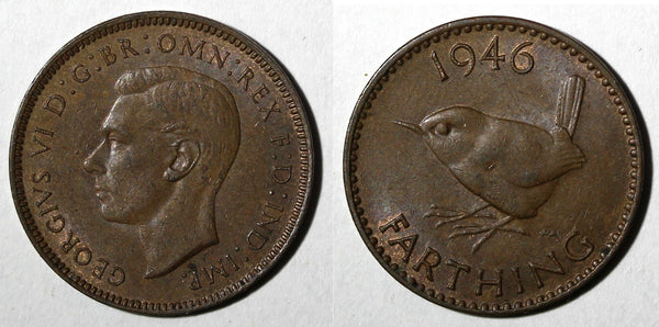 Great Britain George VI Bronze 1946 Farthing KM# 843  (28 207)