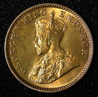 India-British George V Bronze 1934 (C) 1/4 Anna GEM BU Red Toned KM# 512 (696)