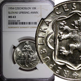 Czechoslovakia Silver 1954 10 Korun Slovak Uprising NGC MS63 KM# 40 (009)