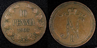 Finland Nicholas II Copper  1908 10 Penniä  Mintage-320,000 KM# 14 (27 150)