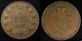 Finland Nicholas II Copper  1908 10 Penniä  Mintage-320,000 KM# 14 (27 150)