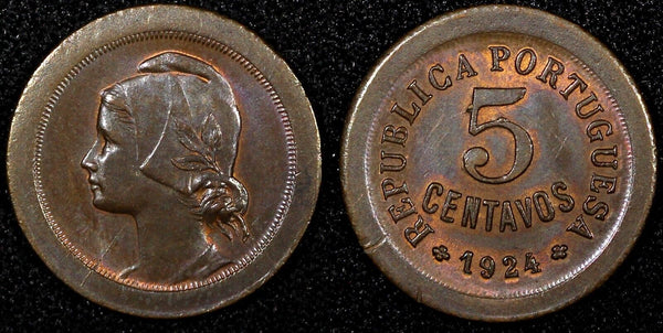 Portugal Bronze 1924 5 Centavos ch.UNC KM# 572 (24 064)