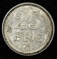 Denmark  Christian X Silver 1918 VBP GJ  25 Ore  KM# 815.1  (28 154)
