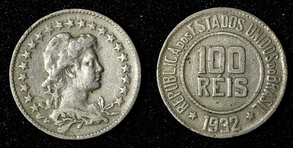 BRAZIL Copper-Nickel 1932 100 Reis Rio de Janeiro Mint KM# 518 (27 604)