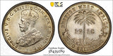 British West Africa George V Silver 1918 H 2 Shillings PCGS UNC DETAIL KM# 13(9)