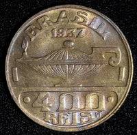 Brazil Oswaldo Cruz Copper-Nickel 1937 400 Reis High Grade Nice KM# 539 (28 058)