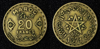 Morocco Mohammed V Aluminum-Bronze 1371 (1952) 20 Francs Y# 50 (27 627)