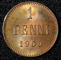 Finland Nicholas II Copper 1900 1 Penni UNC KM# 13 (28 247)