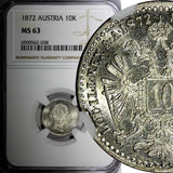 AUSTRIA Francis Joseph I Silver 1872  10 Kreuzer NGC MS63 KM# 2206 (038)