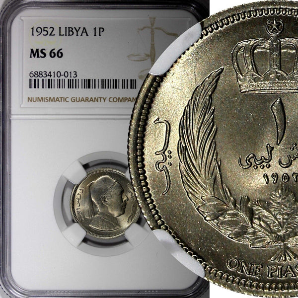 Libya Idris I Copper-Nickel 1952 1 Piastre NGC MS66 1 YEAR TYPE GEM BU KM# 4 (3)