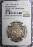 SWEDEN Silver 1932 G 2 Kronor NGC MS64 Death of Gustaf II Adolf BU KM# 805 (004)