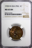 Philippines U.S. Admin.Bronze 1938 M 1 Centavo NGC MS65 BN TOP GRADED KM#179 (2)