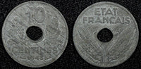 FRANCE Zinc 1943 10 Centimes WWII Issue XF KM# 903 (24 977)