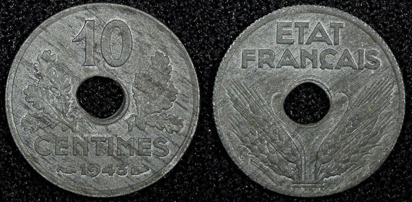 FRANCE Zinc 1943 10 Centimes WWII Issue XF KM# 903 (24 977)