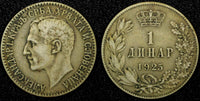 Yugoslavia 	Alexander I Nickel-Bronze 1925 1 Dinar KM# 5 (24 516)