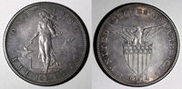 Philippines Silver 1904 S 1 Peso 38mm Large type aUNC NICE TONED KM# 168 (867)