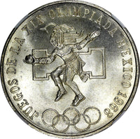 MEXICO Silver 1968 Mo  25 Pesos NGC MS65 Olympic Games Even Rings KM# 479.1 (9)