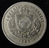 BRAZIL Pedro II Copper-Nickel 1882 200 Reis 32 mm KM# 478 (27 811)