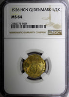 Denmark Christian X 1926 HCN GJ 1/2 Krone NGC MS64 KEY DATE KM831.1 (010)