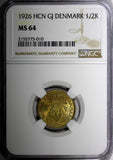 Denmark Christian X 1926 HCN GJ 1/2 Krone NGC MS64 KEY DATE KM831.1 (010)