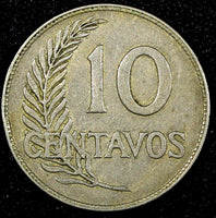 PERU Copper-Nickel 1918 10 Centavos 1st Year Type KM# 214.1 (25 023)