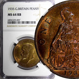 GREAT BRITAIN George V Bronze 1935 1 Penny NGC MS64 RB NICE TONING KM# 838 (07)