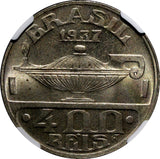 BRAZIL Oswaldo Cruz Copper-Nickel 1937 400 Reis NGC MS64 KM# 539 (028)