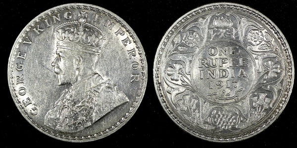 India-British George V Silver 1917 (B) Rupee Bombay Mint KM# 524 (27 327)