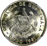 GUATEMALA Silver 1961 5 Centavos NGC MS66 GEM BU Nice Toned KM# 260 (044)