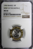 FRANCE 1990 10 Francs Spirit of Bastille NGC MS66 GEM BU KM# 964.1 (042)