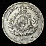 BRAZIL Pedro II  1874 100 Reis Rio de Janeiro BETTER DATE  VF KM# 477  (28 354)