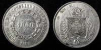 BRAZIL Pedro II Silver 1863 1000 Reis Rio de Janeiro Mint KM# 465 (27 460)