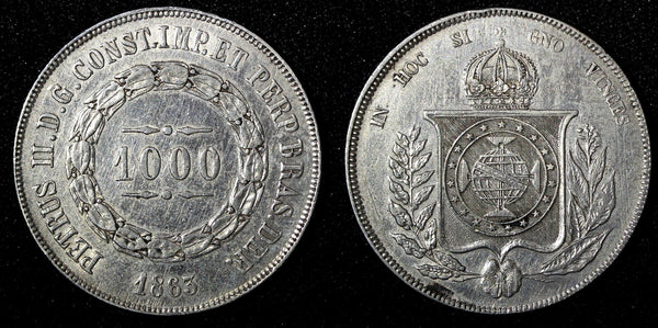 BRAZIL Pedro II Silver 1863 1000 Reis Rio de Janeiro Mint KM# 465 (27 460)