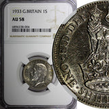 GREAT BRITAIN George V Silver 1933 Shilling NGC AU58 Nice Toned KM# 833 (004)