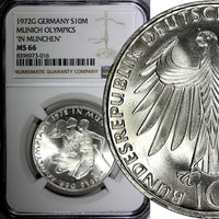 Germany - Federal Republic Silver 1972 G  10 Mark NGC MS66 TOP GRADED KM# 132(6)