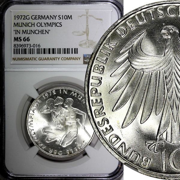 Germany - Federal Republic Silver 1972 G  10 Mark NGC MS66 TOP GRADED KM# 132(6)