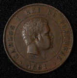 PORTUGAL Charles I Bronze 1891 20 Reis VF-XF KM# 533 (30 043)