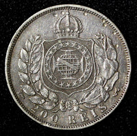 BRAZIL Pedro II Silver 1867  200 Reis 1st Year Type  KM# 471 (27 466)