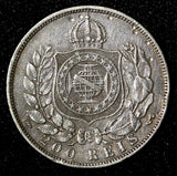 BRAZIL Pedro II Silver 1867  200 Reis 1st Year Type  KM# 471 (27 466)