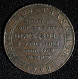 FRANCE Bronze 1792 2 Sols Monneron Freres token Soho Mint in Birmingham TN#26(0)