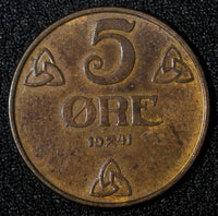 NORWAY Haakon VII Bronze 1941 5 Øre WWII Issue KM# 368 (27 968)
