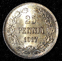 Finland  Silver 1917 S 25 Pennia Civil War Coinage GEM BU Nice Toned  KM#19 (28)