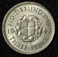 Great Britain George VI Silver 1942 3 Pence KM# 848  (28 200)