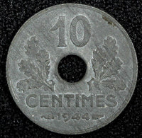 FRANCE Zinc 1944 10 Centimes WWII Issue XF KM# 903 (24 978)