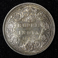 India-British Victoria Silver 1862 Rupee XF Condition .Toned   KM# 473 (27 568)