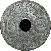 FRANCE  Lindauer Zinc 1941 10 Centimes WWII Issue XF KM# 896 (24 935)