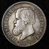 BRAZIL Pedro II Silver 1868 500 Reis Rio de Janeiro Nice Toned KM# 477  (27 513)