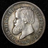 BRAZIL Pedro II Silver 1868 500 Reis Rio de Janeiro Nice Toned KM# 477  (27 513)