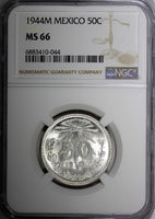 Mexico ESTADOS UNIDOS Silver 1944 M 50 Centavos NGC MS66 GEM BU KM# 447 (044)