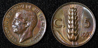 Italy Vittorio Emanuele III Bronze 1923 R 5 Centesimi UNC KM# 59 (27 723)